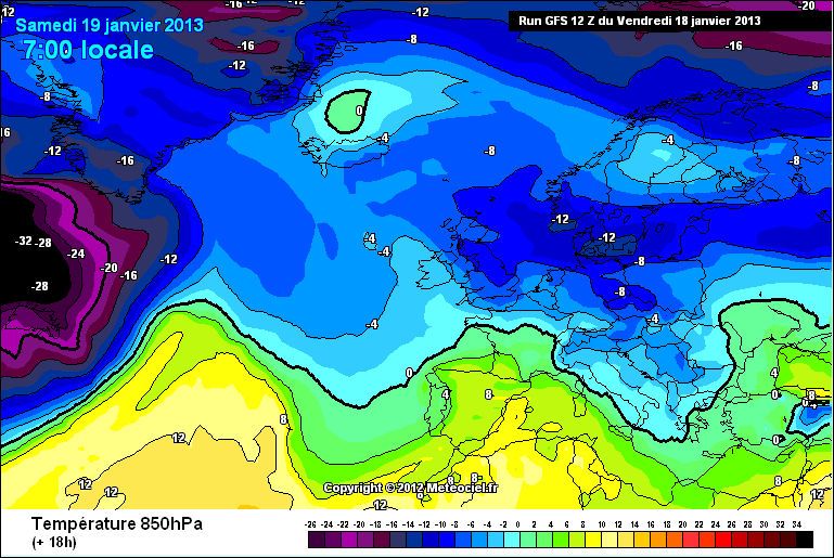 Mapas de Isocero, T en 850 hPa con "dedos cálidos" hacia el centro de la baja