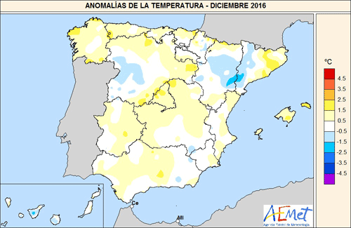 Anomalías temperaturas diciembre 2016 Anomalías temperaturas diciembre 2016