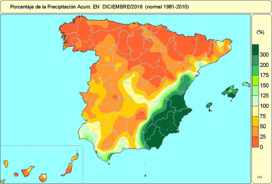 Porcentaje de precipitación acumulada de diciembre 2016 Porcentaje de precipitación acumulada de diciembre 2016