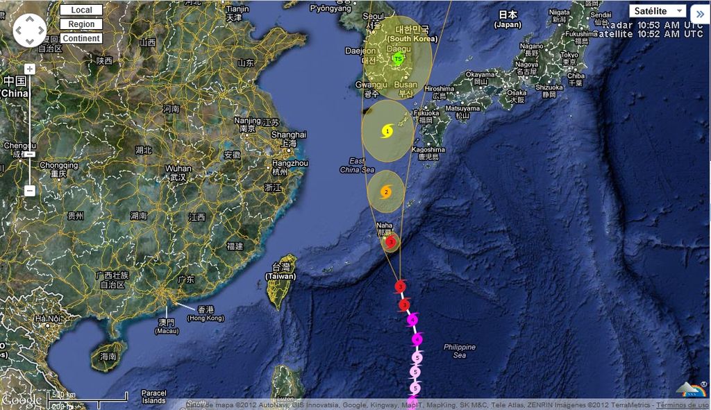 El super tifón Sanba se dirige hacia latitudes más altas en el Pacífico Norte y hacia las costas del este de Rusia.