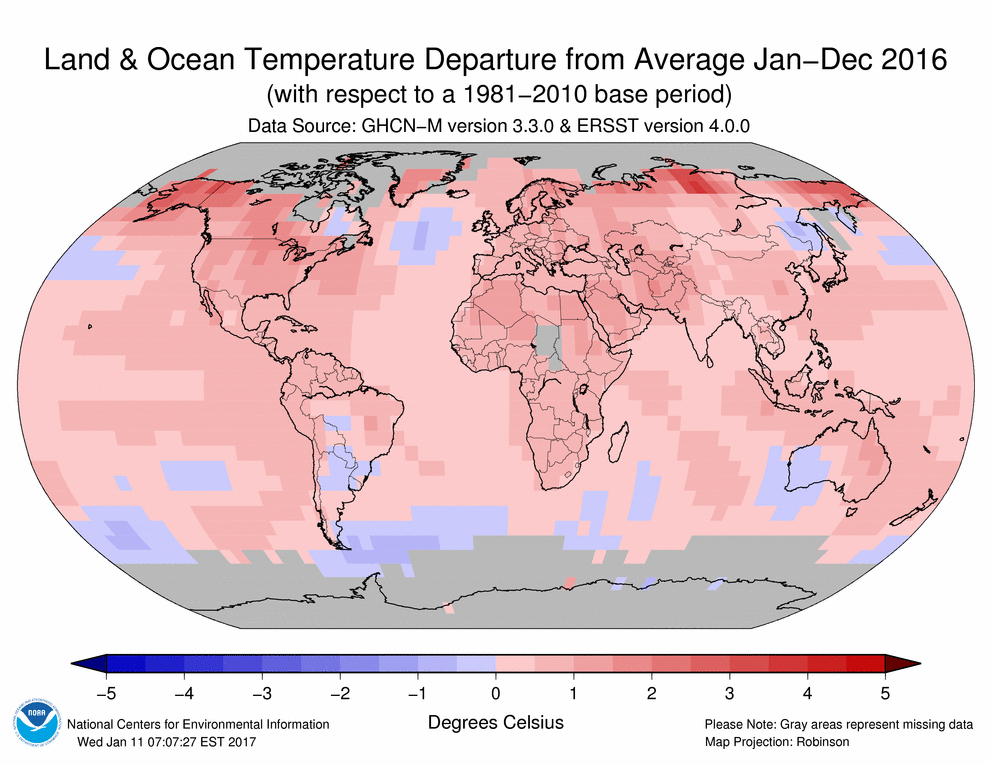 NOAA y NASA declaran oficialmente a 2016 como el año más cálido