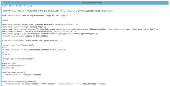 Imagen con parte del código XHTML 1.0