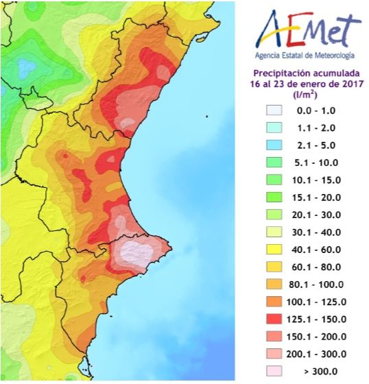 Precipitación acumulada, 16 al 23 de enero de 2017