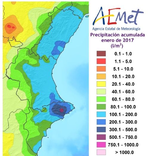 Precipitación acumulada en el mes de enero de 2017.