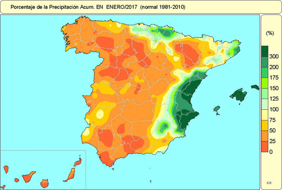 Porcentaje de precipitación acumulada de enero 2017