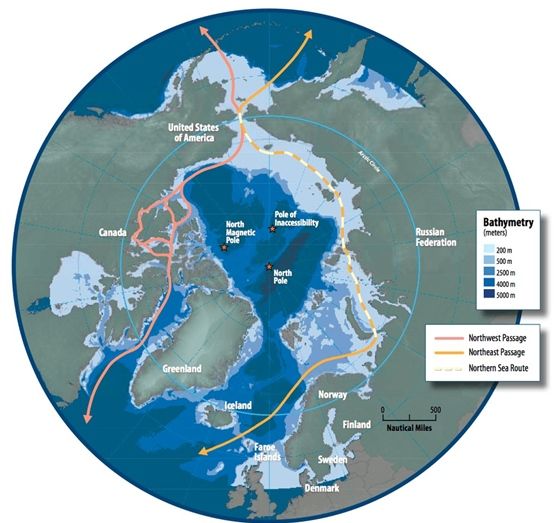 Mapa de la región del Ártico que muestra la Ruta del Mar del Norte