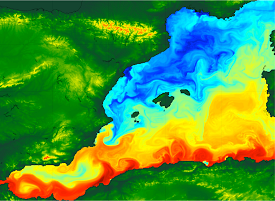 Temperatura superficial del mar obtenida a partir de una simulación numérica en el Mediterráneo occidental Temperatura superficial del mar obtenida a partir de una simulación numérica en el Mediterráneo occidental / R. Escudier