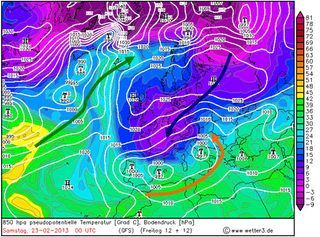 Seguimiento del aire frío en la situación del 21-27 de febrero 2013