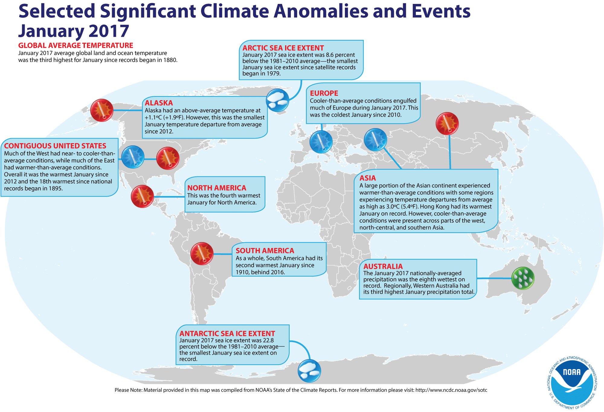 Elementos climáticos destacables en enero de 2017, según NOAA Elementos climáticos destacables en enero de 2017, según NOAA