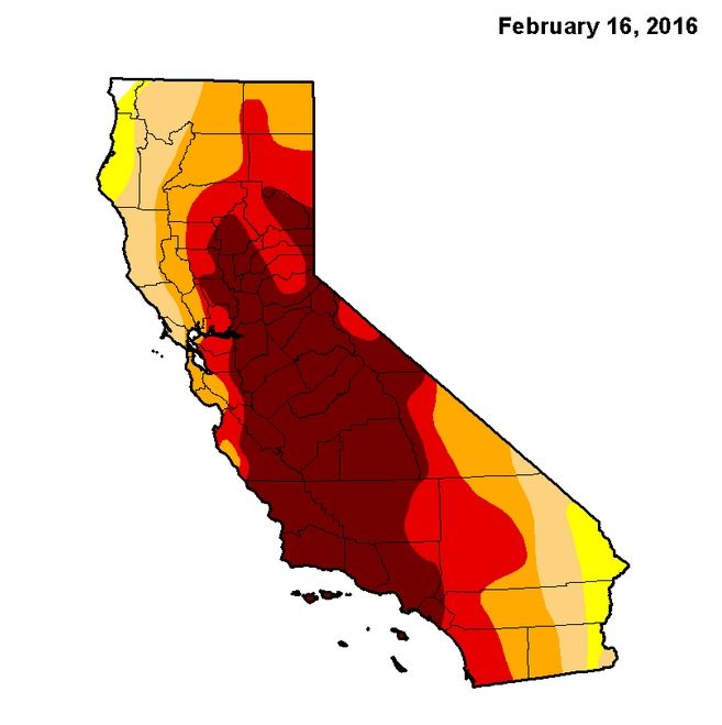 Las condiciones de sequía hace un año Las condiciones de sequía hace un año Amarillo: inusualmente seco; crema: moderadamente seco; naranja: muy seca; rojo: extremadamente seco; marrón: inusualmente seco. Fuente: United States Drought Monitor