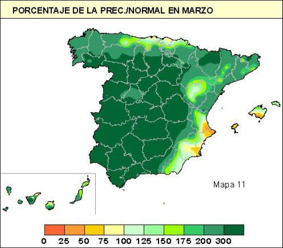 Porcentaje del estado de saturación del suelo Porcentaje del estado de saturación del suelo. En muchos lugares de España se alcanzan valores de saturación del 300 % o más. Fuente: AEMET