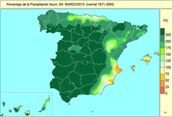 Porcentaje de la precipitación acumulada en marzo-2013 Porcentaje de la precipitación acumulada en marzo-2013