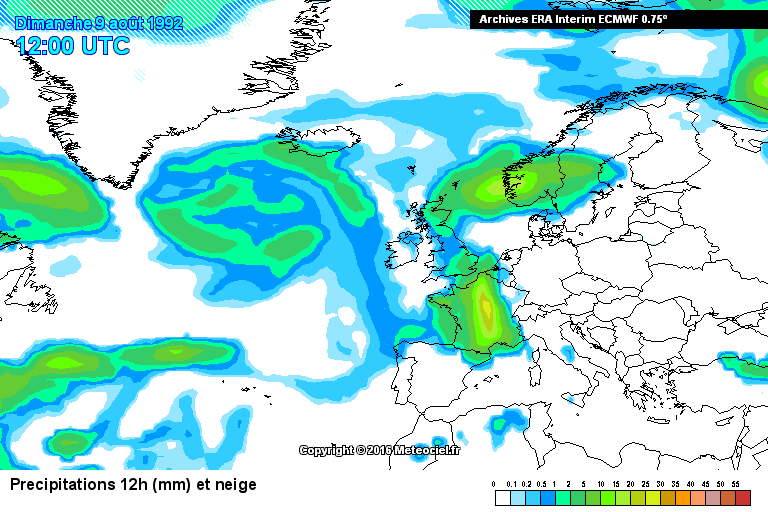 Predicción de precipitación para el 9 de agosto a las 12 UTC. Predicción de precipitación para el 9 de agosto a las 12 UTC.