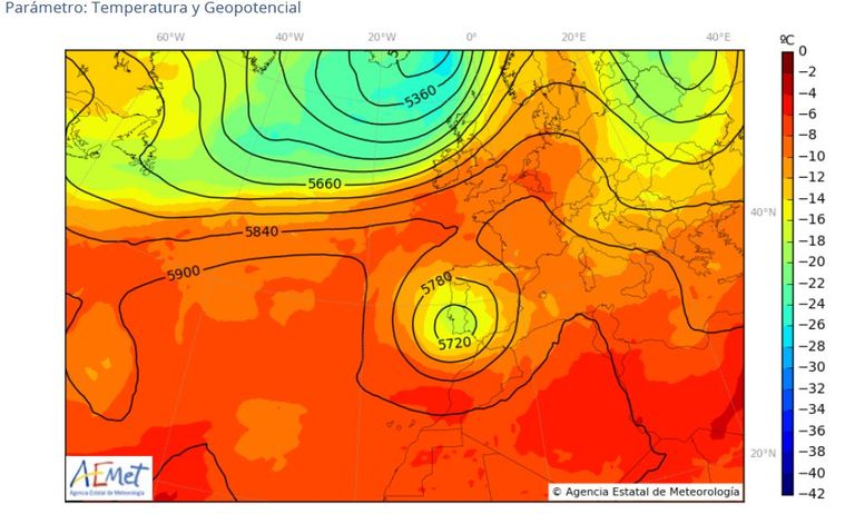 Mapa de 500 hPa para el día agosto de 2017. Fuente: AEMET Mapa de 500 hPa para el día agosto de 2017. Fuente: AEMET