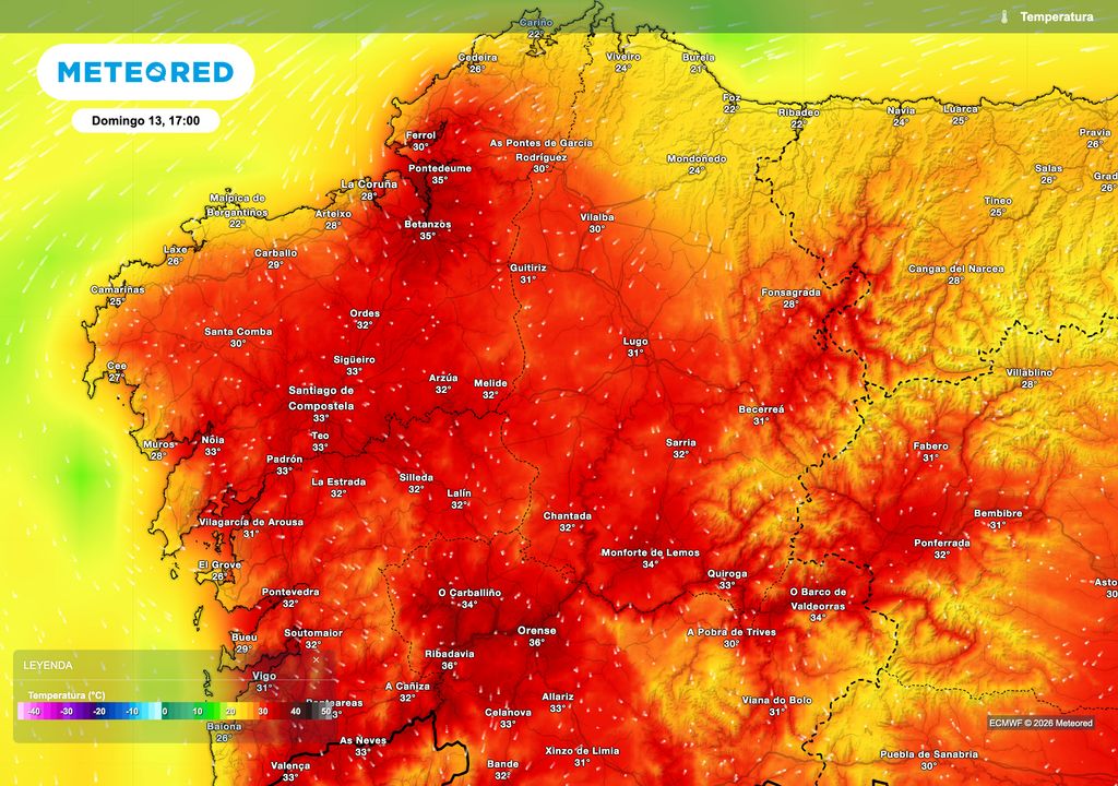 El modelo europeo prevé hasta 36 ºC en Ourense, en la tarde de mañana domingo.