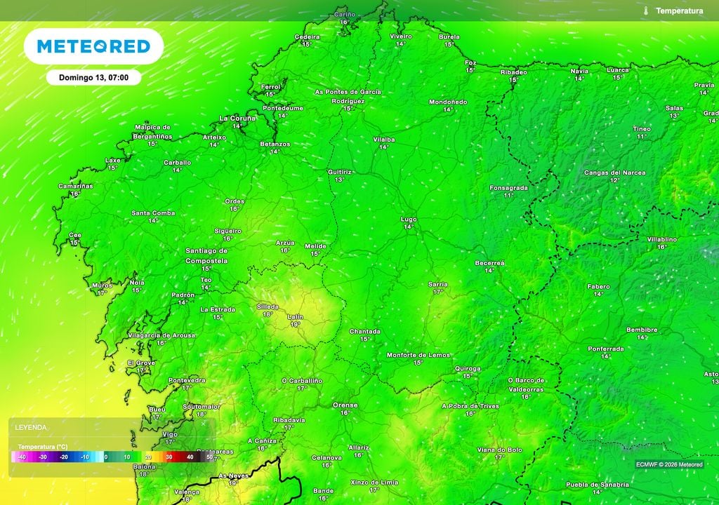 Temperaturas mínimas frías a primeras horas de la mañana, bajando de los 15 ºC en algunas capitales de provincia.