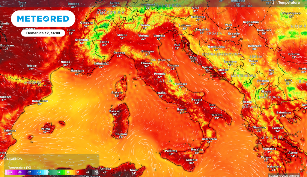 Temperatura massima Italia Domenica a Roma avremo temperature massime intorno ai 36 °C. Picchi superiori sono previsti solo sulle due isole maggiori.