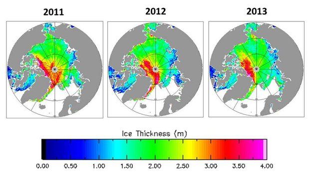 Variación del espesor del hielo en primavera