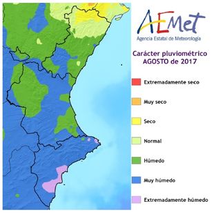 Resumen climático de agosto 2017 en la Comunidad Valenciana: muy húmedo y térmicamente normal