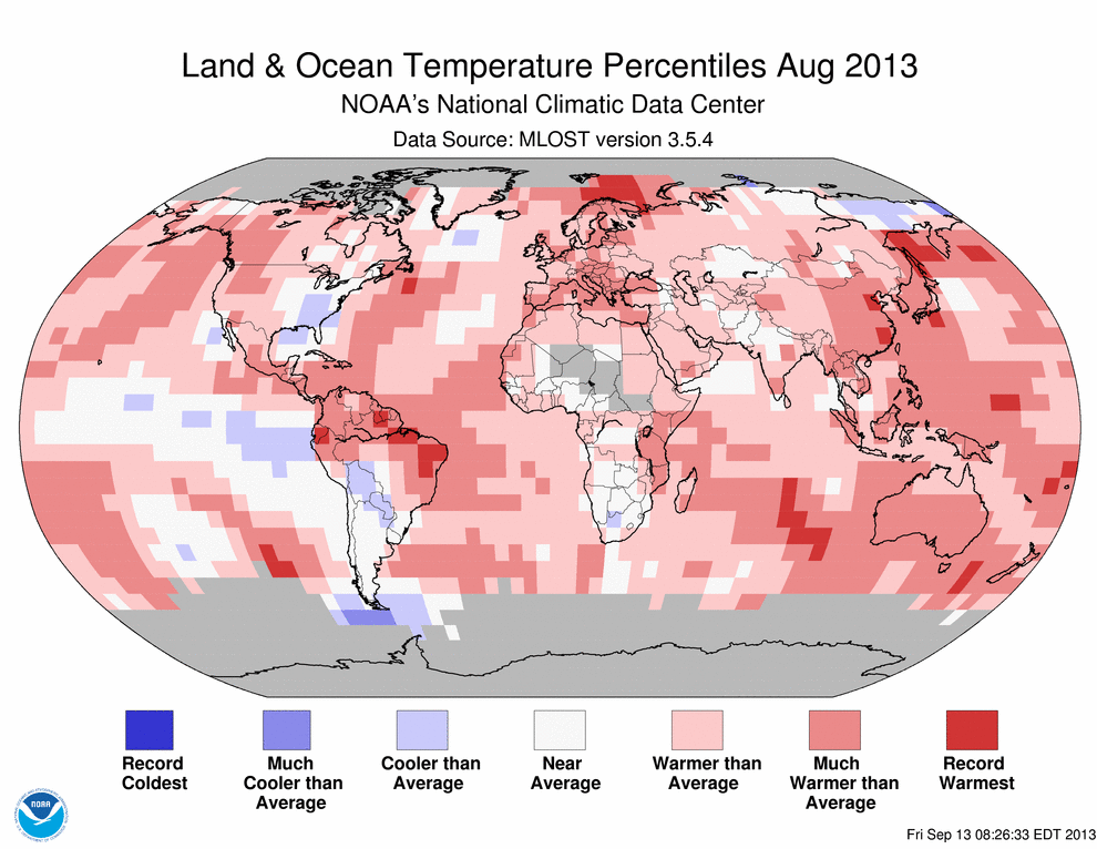 Agosto de 2013 térmicamente a nivel global