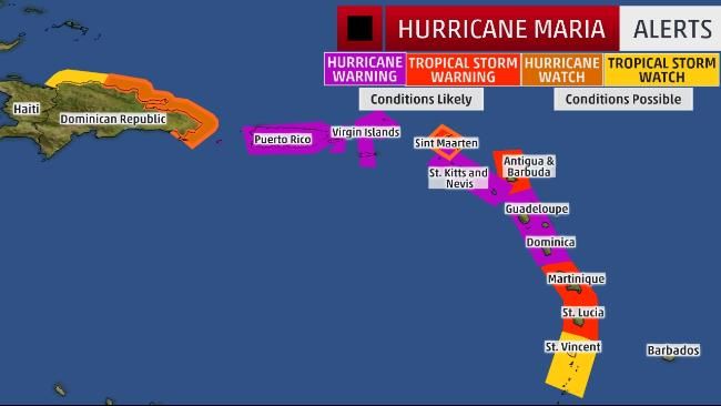 El huracán se dirige a Puerto Rico y otras islas de la zona: Avisos en las diferentes islas. The Weather Channel.