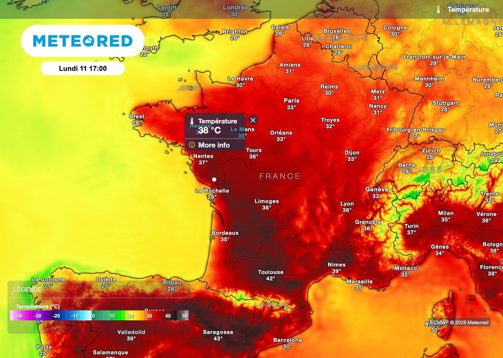 Températures envisagées la semaine prochaine par le modèle européen.