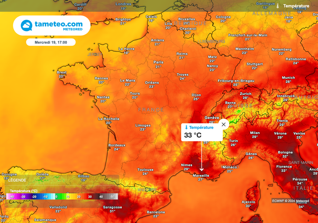 Fortes chaleurs entre le sud-est et la Corse ce mercredi après-midi. Fortes chaleurs entre le sud-est et la Corse ce mercredi après-midi.