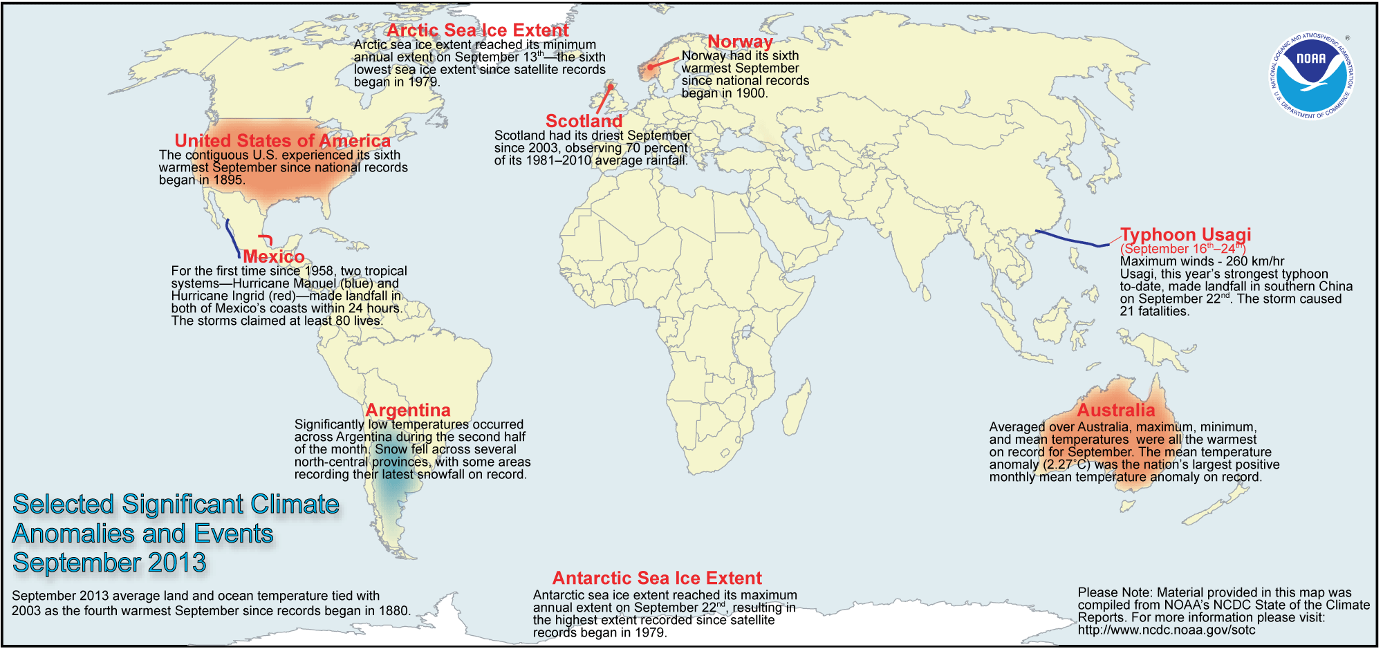 Eventos meteorológicos globales de septiembre de 2013 en una imagen