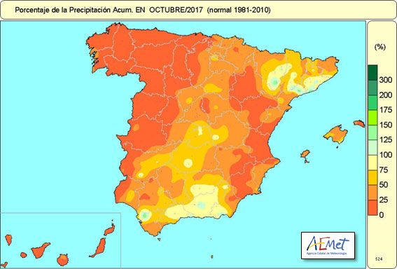 Porcentaje de la predicción acumulada en octubre respecto a la media.