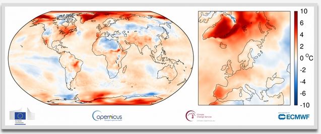 Anomalía de temperatura del aire superficial para octubre de 2017 en relación con el promedio de octubre para el período 1981-2010. Fuente: ERA-Interim. (Crédito: ECMWF Copernicus Climate Change Service)