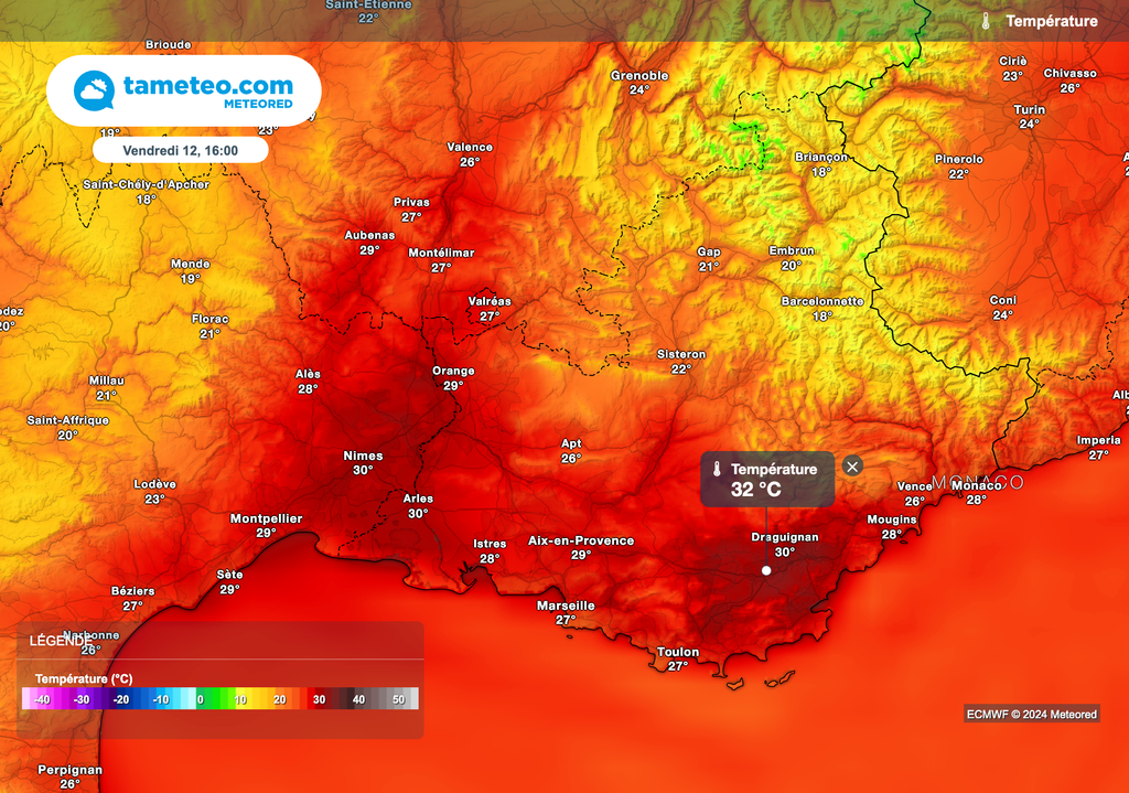 Baisse des températures vendredi après-midi dans le sud-est. Baisse des températures vendredi après-midi dans le sud-est.