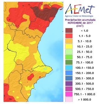 Resumen climático del mes de noviembre 2017 en la Comunidad Valenciana