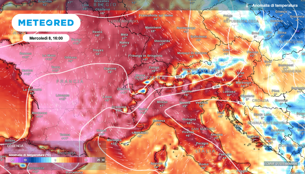 Le anomalie di temperature in Europa questa settimana saranno di nuovo elevatissime.