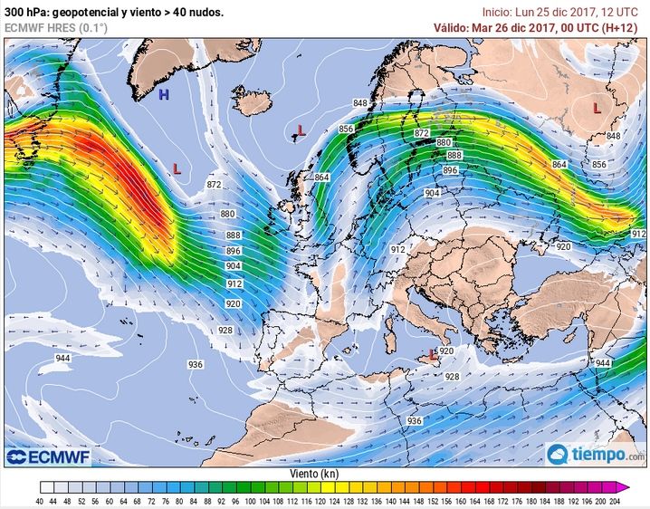Mapas de las 00 UTC: 300 hPa (viento). Tiempo.com Mapas de las 00 UTC: 300 hPa (viento). Tiempo.com