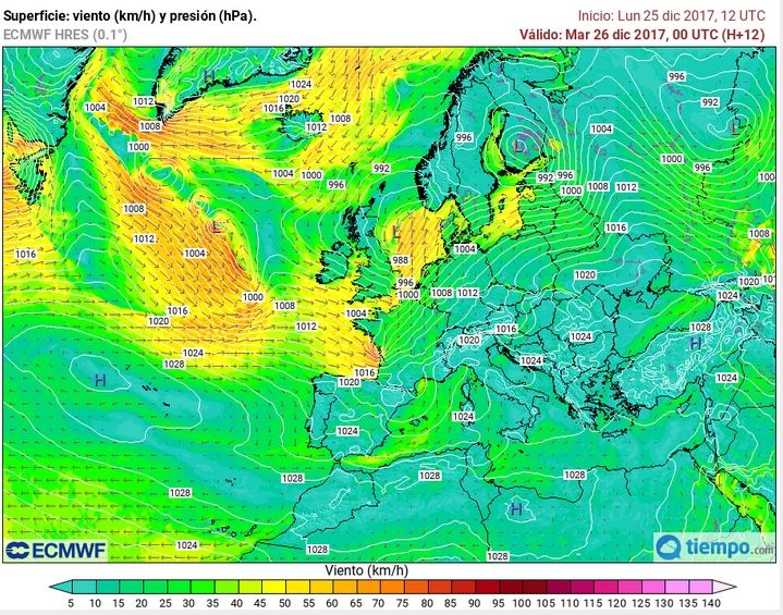 Mapas de las 00 UTC: 850 hPa, medio (viento) y superficie (presión). Tiempo.com Mapas de las 00 UTC: 850 hPa, medio (viento) y superficie (presión). Tiempo.com