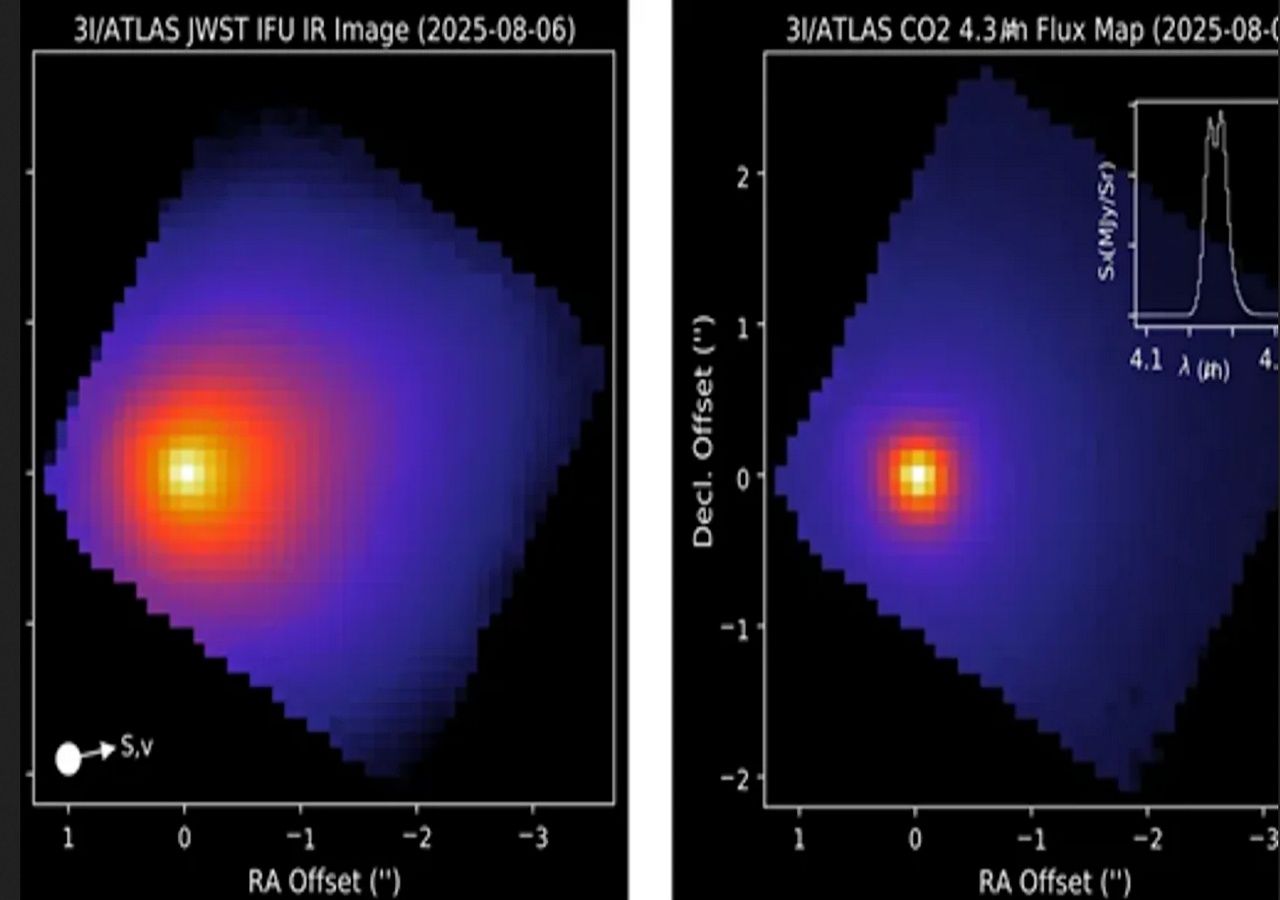 Imagen del cometa 3IATLAS tomada por el telescopio espacial James Webb. Imagen: James Webb Space Telescope