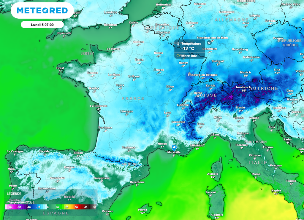 Lundi matin, les minimales s'abaisseront jusqu'à -10 voire -12°C sous abri dans l'est !