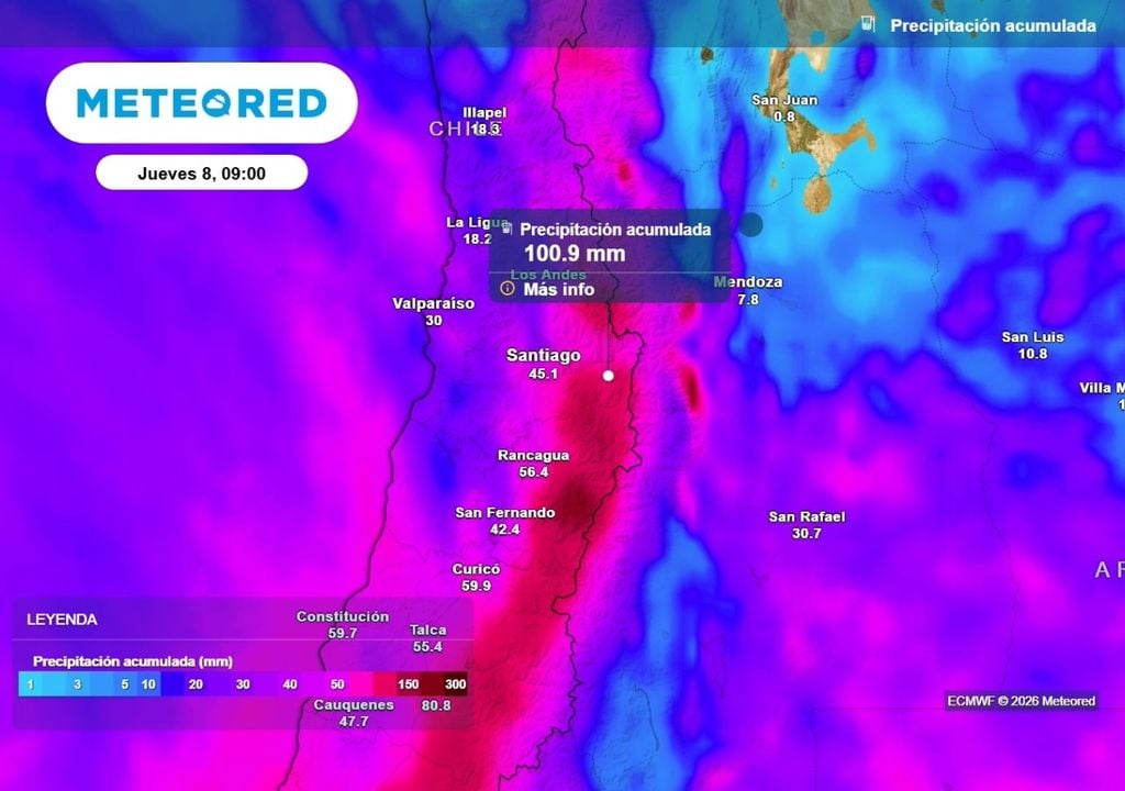 Acumulados La acumulación de precipitaciones durante la próxima semana será relevante para lo esperado en esta época del año y se concentraría con más fuerza en zonas de la cordillera.