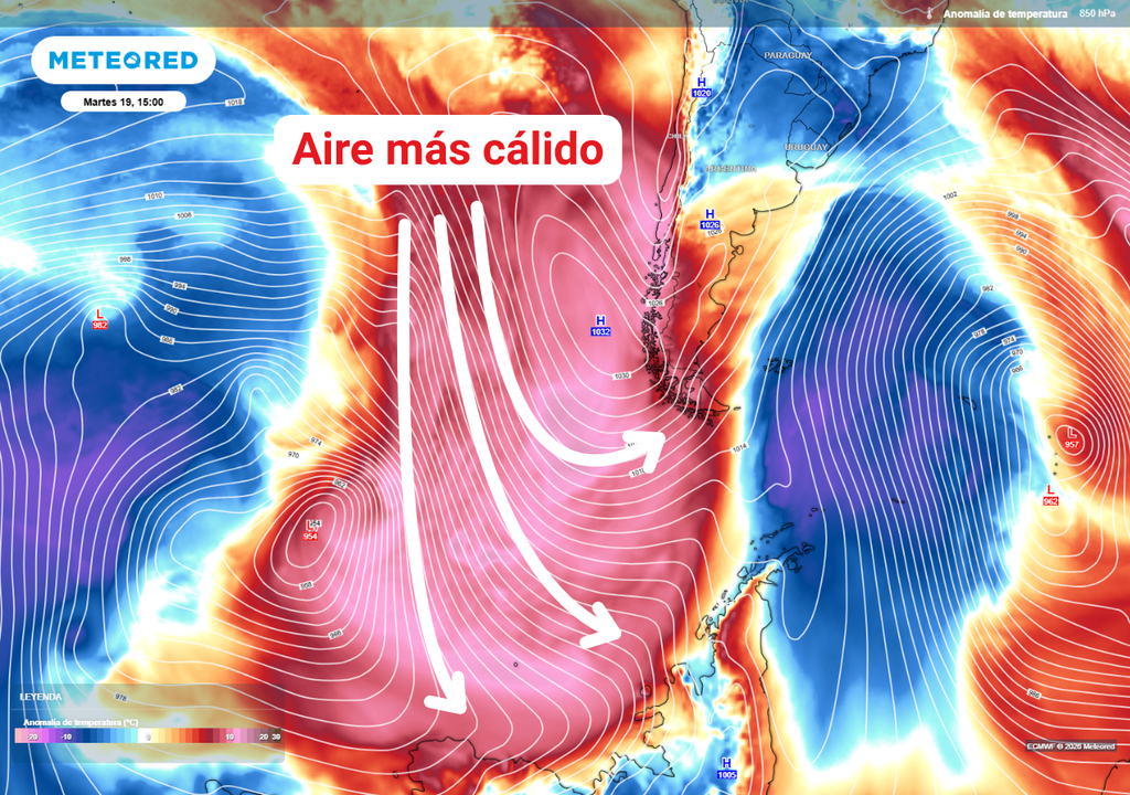 El aire cálido que se moverá desde el norte provocará un calentamiento que abarcará hasta el continente antártico.