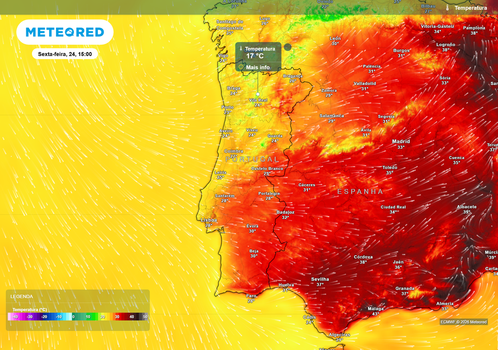 A entrada de uma massa de ar mais frio fará descer as temperaturas nas regiões Norte e Centro. As serras poderão voltar a registar máximas inferiores a 20 °C.