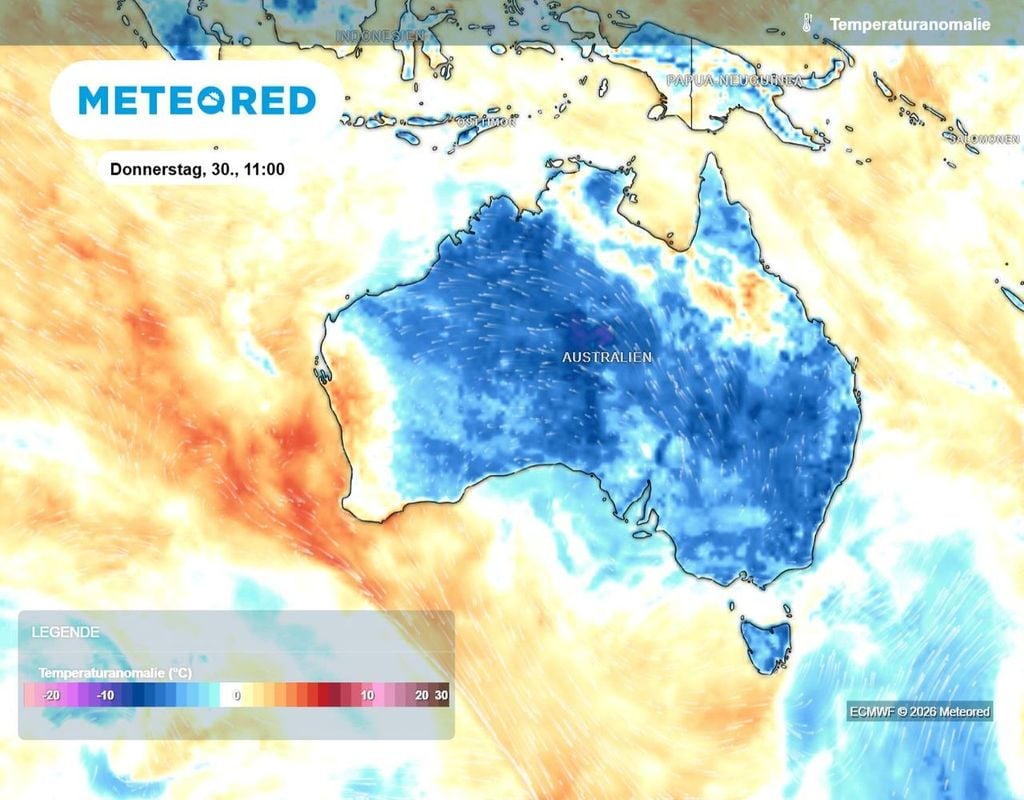 In Australien ist es aktuell deutlich kälter als normal zu dieser Jahreszeit zu erwarten wäre.