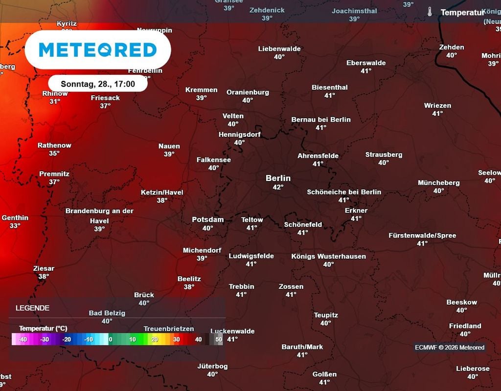 extremwetter, 42 grad, berlin Das ist eine heftige Prognose: 40 bis 42 Grad in und um Berlin!