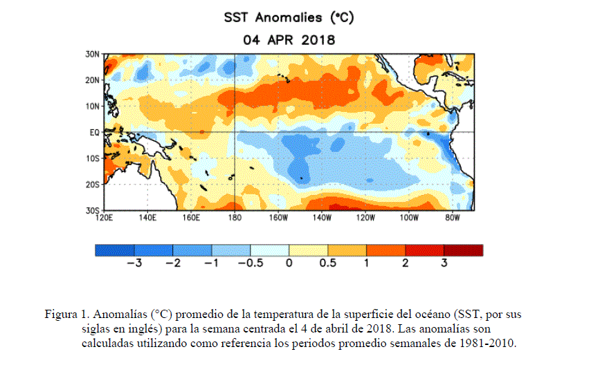 Estatus de La Niña a 12 de abril de 2018