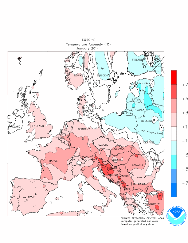 Anomalías de temperatura en enero de 2014