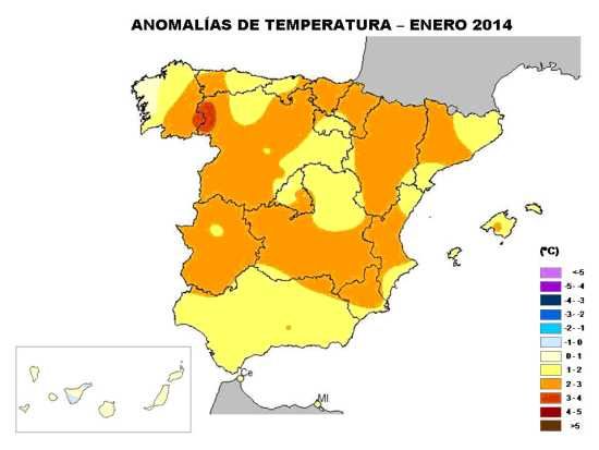 Anomalía de temperaturas enero 2014