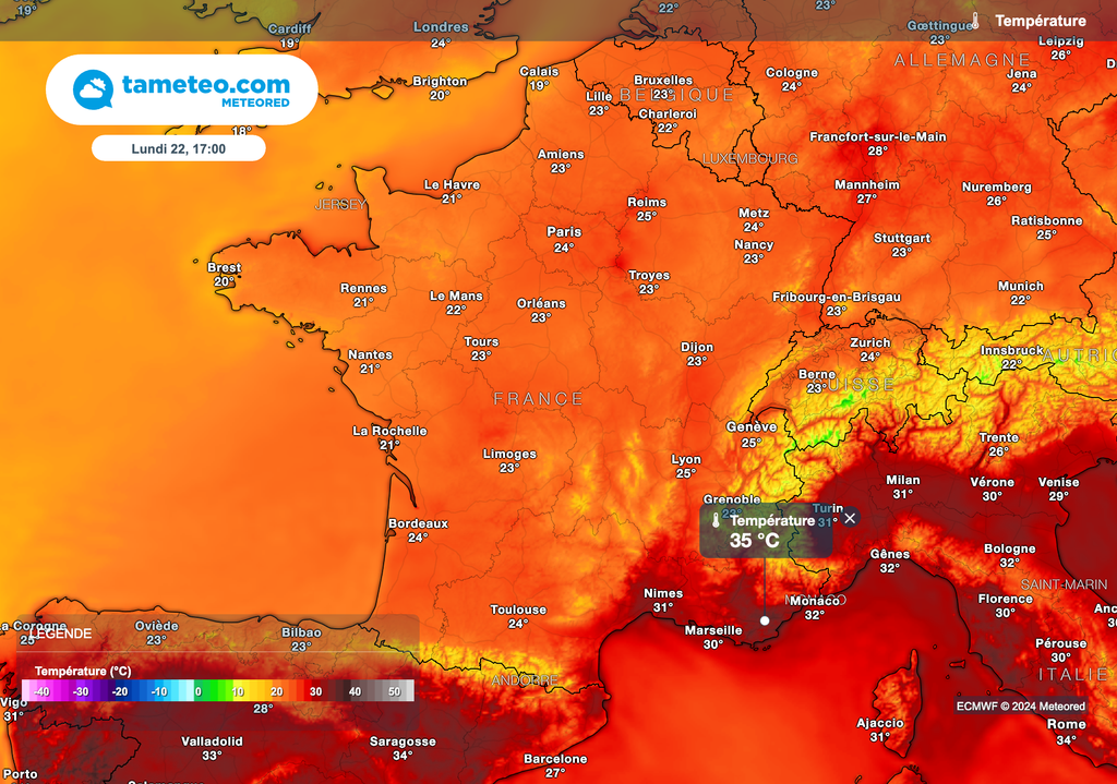 Températures raisonnables cet après-midi en France. Près de 35 degrés à nouveau attendus dans le sud-est de la France. Températures raisonnables cet après-midi en France. Près de 35 degrés à nouveau attendus dans le sud-est de la France.
