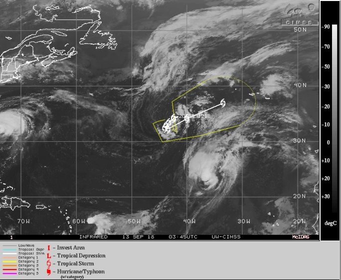 Imágenes IR y trayectoria del 13 de sept. 2018. CIMSS