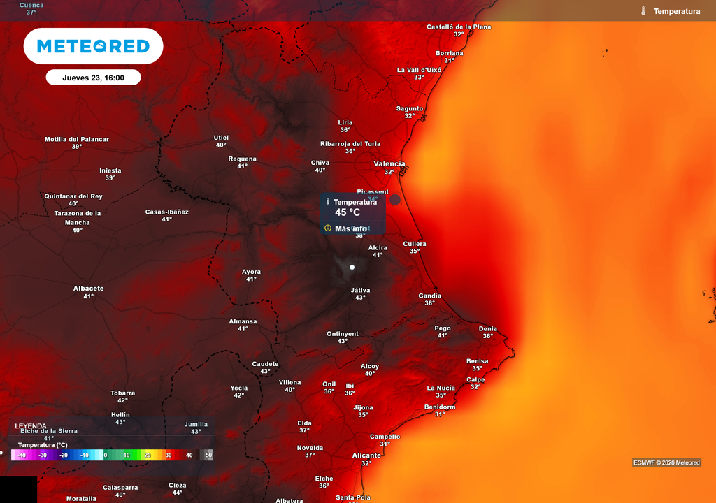 En puntos del interior las temperaturas previstas serán extremas.