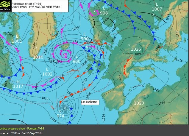 Met Office: frente cálido bien definido, un incipiente frente frío no muy definido Met Office: frente cálido bien definido, un incipiente frente frío no muy definido