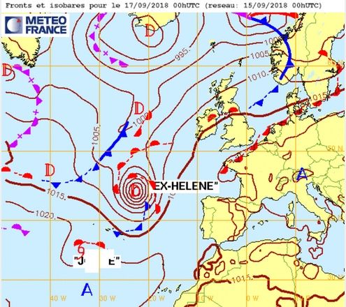 Météo France: dos frentes cálidos y uno frío, incipientes. Météo France: dos frentes cálidos y uno frío, incipientes.